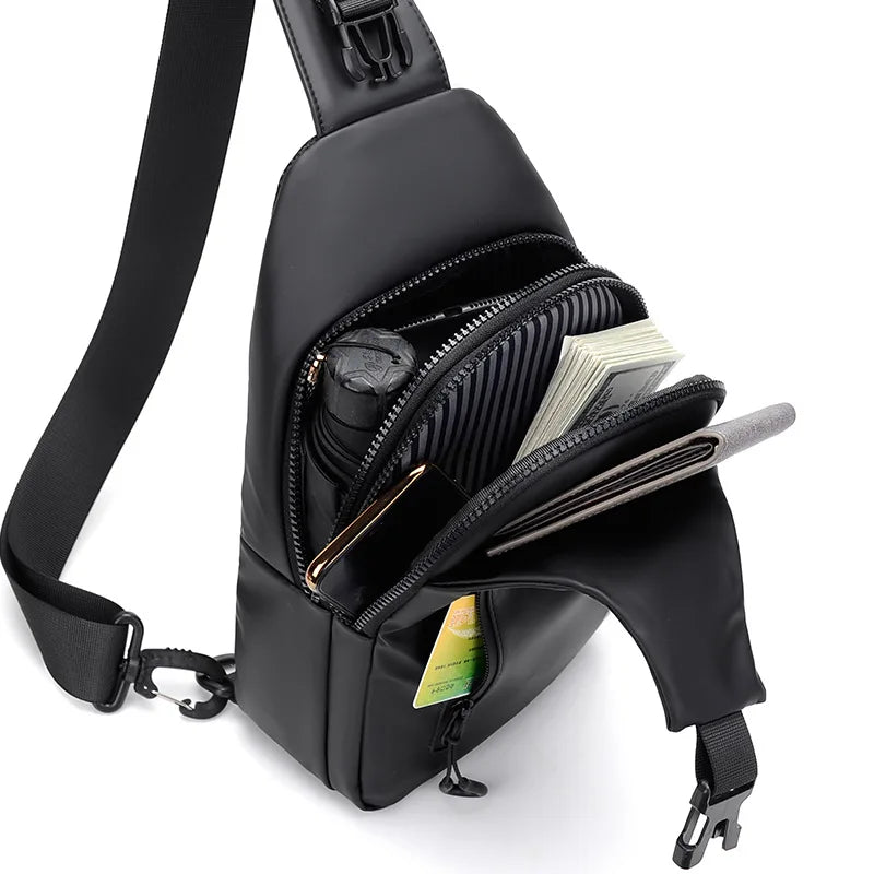 Casual Waterproof Men's Chest Bag Business Shoulder Bag Messenger Bag Nylon USB Charging Waist Bag Outdoor Sports Shoulder Bag