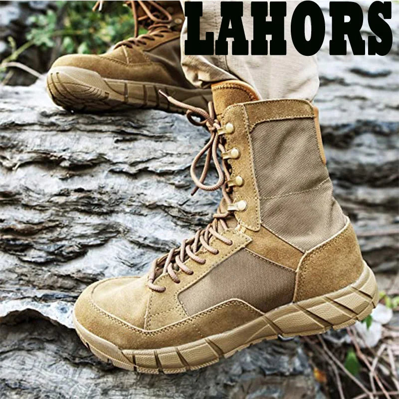 LAHORS Lightweight Military Man Tactical Boots Combat Training Lace Up Waterproof Outdoor Hiking Breathable Shoes