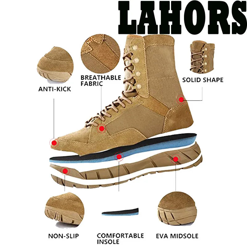 LAHORS Lightweight Military Man Tactical Boots Combat Training Lace Up Waterproof Outdoor Hiking Breathable Shoes
