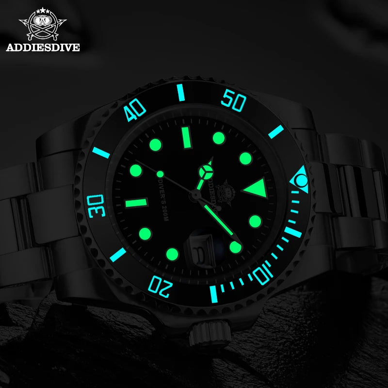 ADDIESDIVE 2023 New Men's Quartz Watch 200 Meters Waterproof Analog Casual Luminous Wrist Watch Man Stainless Steel Wristwatch