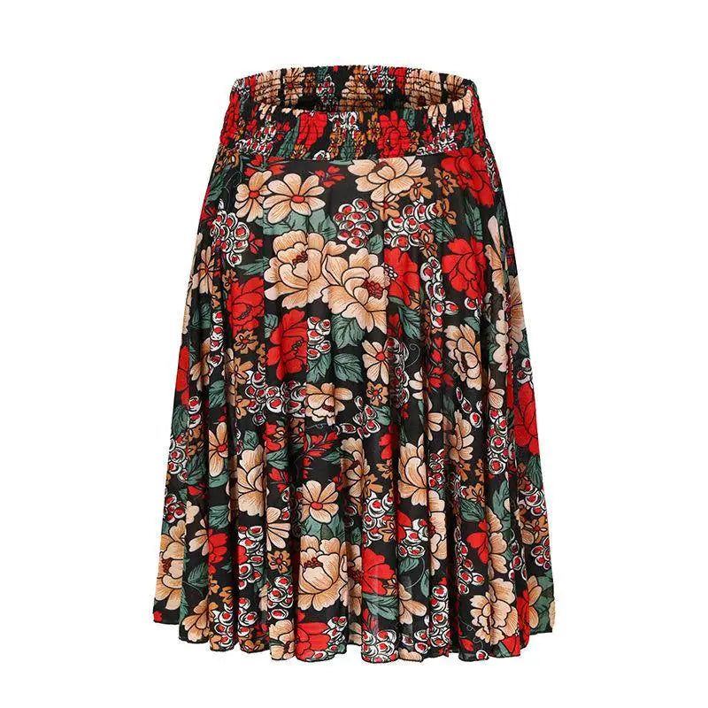 Middle Aged Elderly Women's Skirt High Waist Printed Skirt Summer Mother's Floral Skirt Square Dance Ice Silk Middle Skirt