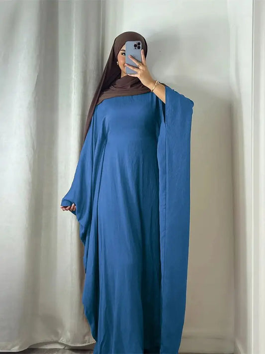 Summer Soft Crepe Like Linen Khimar Butterfly Batwing Abaya Dubai Luxury 2024 Islam Muslim Kaftan Modest Dress For Women Kebaya