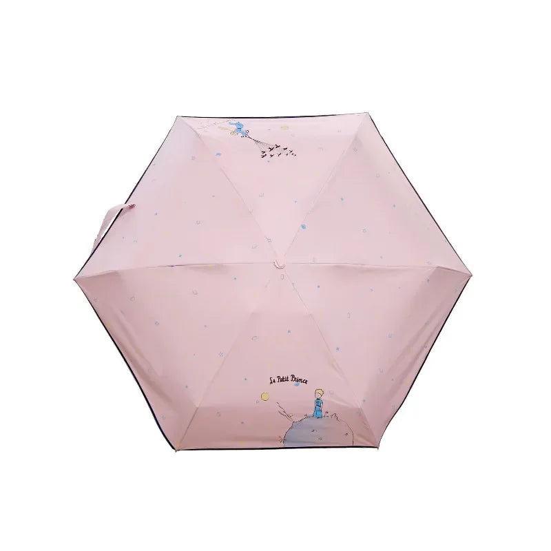 Windproof Anti UV Folding Umbrella Little Prince Umbrella Mini Pocket Umbrellas Black Coating Girl Small Umbrellas Protable
