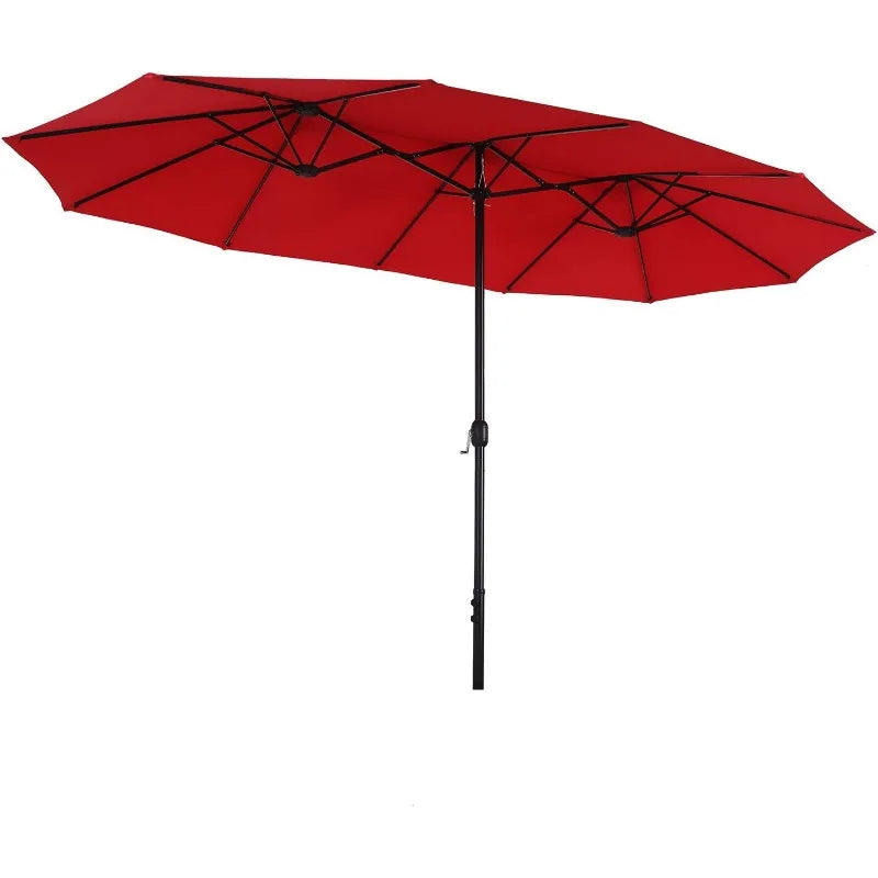 13 ft Outdoor Patio Umbrella, Large Rectangular Double Sided Market Table Twin Umbrellas with Crank Handle