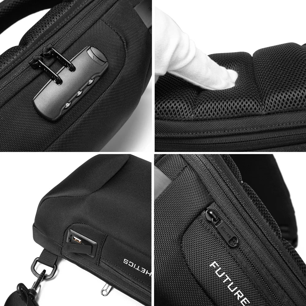 Fashion Men's Bag Shoulder Bag Multifunction Anti-theft Waterproof Male Crossbody Bag Casual Short Trip Chest Pack USB Charging