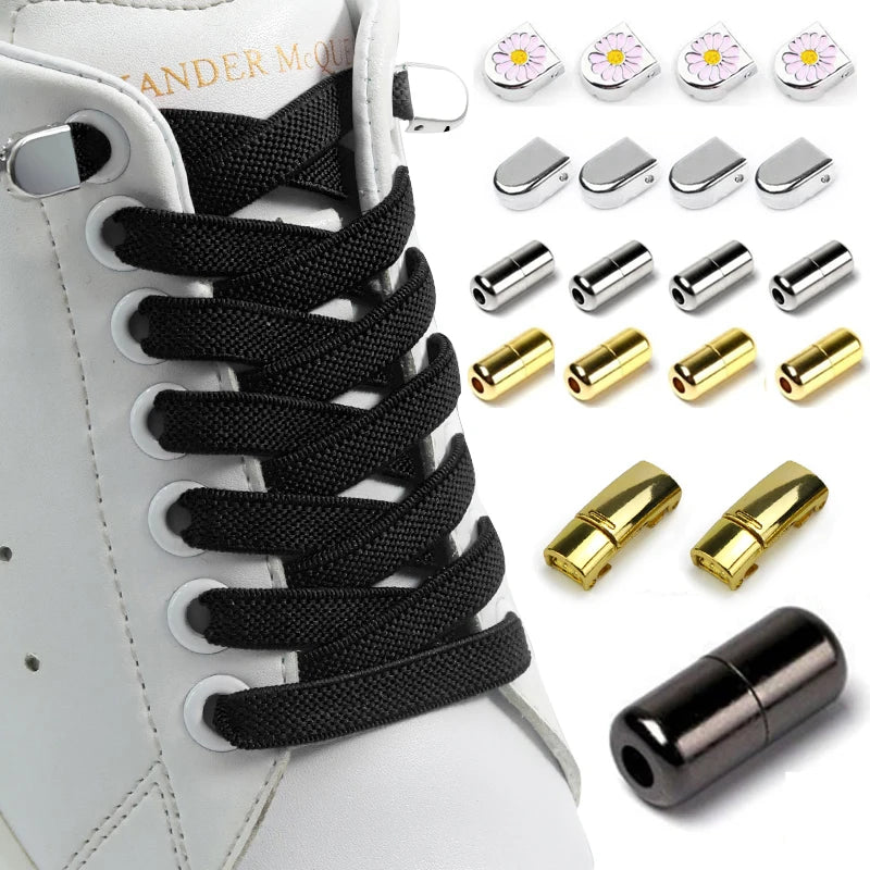 4/16Pcs Elastic Laces Sneakers Diamond Locks Shoelaces Without Ties Kids Adult No Tie Shoe Laces Rubber Bands Shoelace Locks