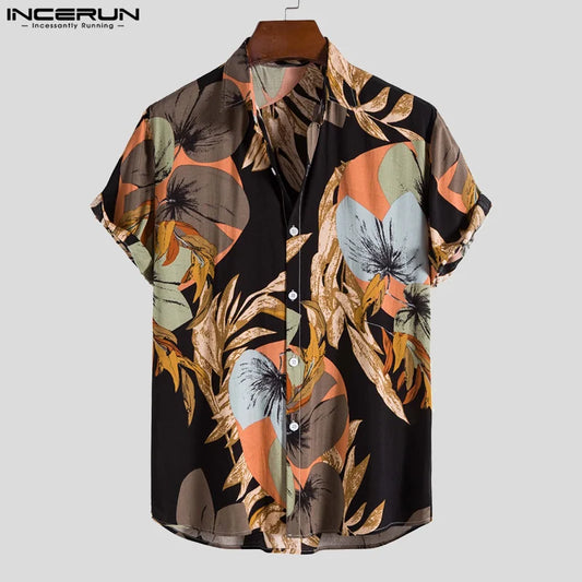 INCERUN Men Hawaiin Shirt Printing 2024 Lapel Short Sleeve Casual Shirts Button Breathable Vacation Summer Leisure Camisas S-5XL
