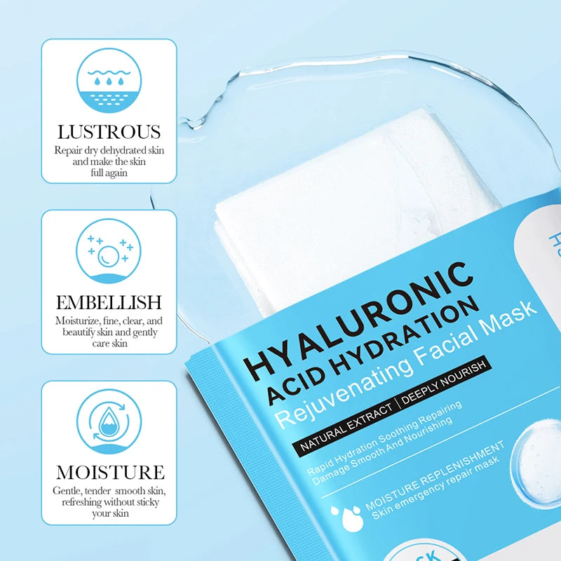 10pcs BIOAQUA Hyaluronic Acid Face Mask skincare Moisturizing Hydrating Firming Facial Masks Face Sheet Mask Skin Care