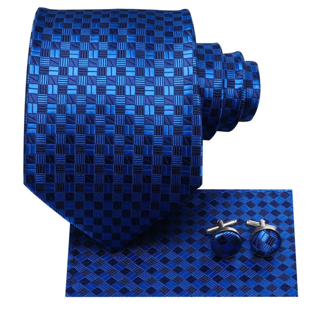 Hi-Tie Navy Blue Solid Paisley Silk Wedding Tie For Men Hanky Cufflink Mens Necktie Set Business Party New Design Dropshipping
