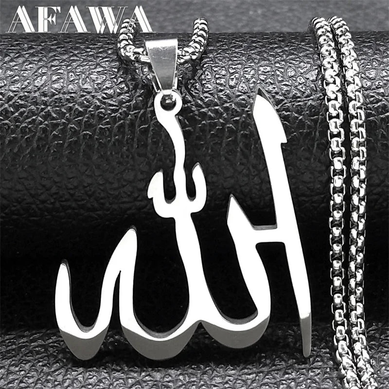 Islamic Arab Allah God Name Pendant Necklace for Men Women Stainless Steel Gold Color Islam Muslim Chain Amulet Jewelry collier