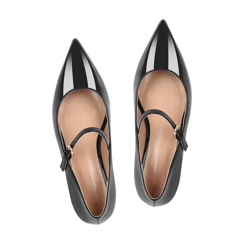 Onlymake Women Flats Pointed Toe Black  Patent Leather Mary Jane  Strap Retro Elegant Plus Size Daily Flats Pumps