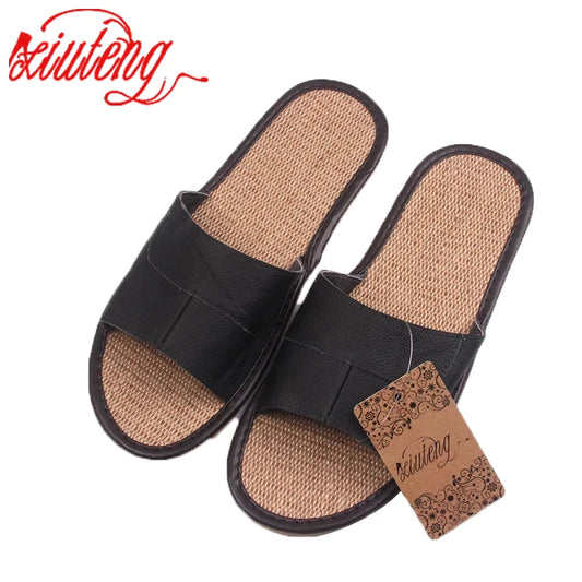 New 2022 Famous Brand Casual Men Sandals Summer Leather Linen Slippers Summer Shoes  Flip Flops Fast Shipping