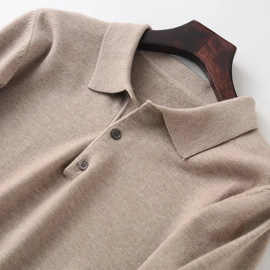 Cashmere Cotton Blend Polo Collar Sweater Men Tops 2023 Autumn Winter Mature Male Business Casual Turndown Knitted Wool Pullover