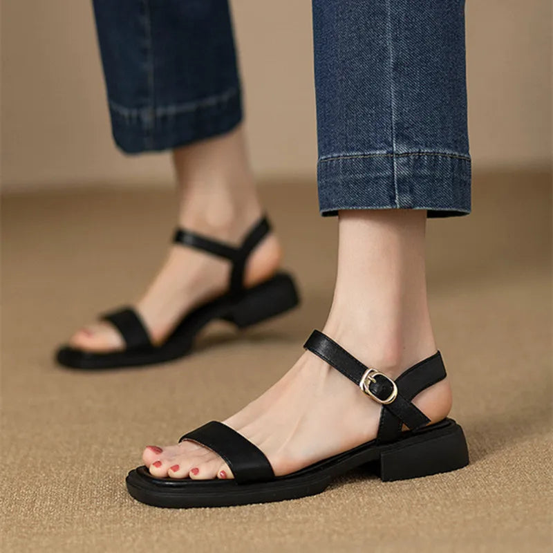 2024 Summer Fashion Sandals Women Low Heels Elegant Open Toe Slingback Shoes for Women Non-slip Soft Sole Sandalias De Mujer