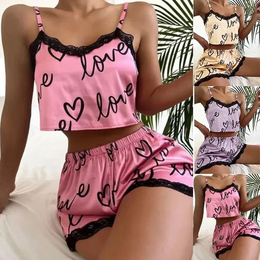 1 Set Women' Pajama Shorts Suit Homewear Print Underwear Pijama Sexy Summer Lingerie Camisoles Tanks Nighty Lady Sleepwear Woman