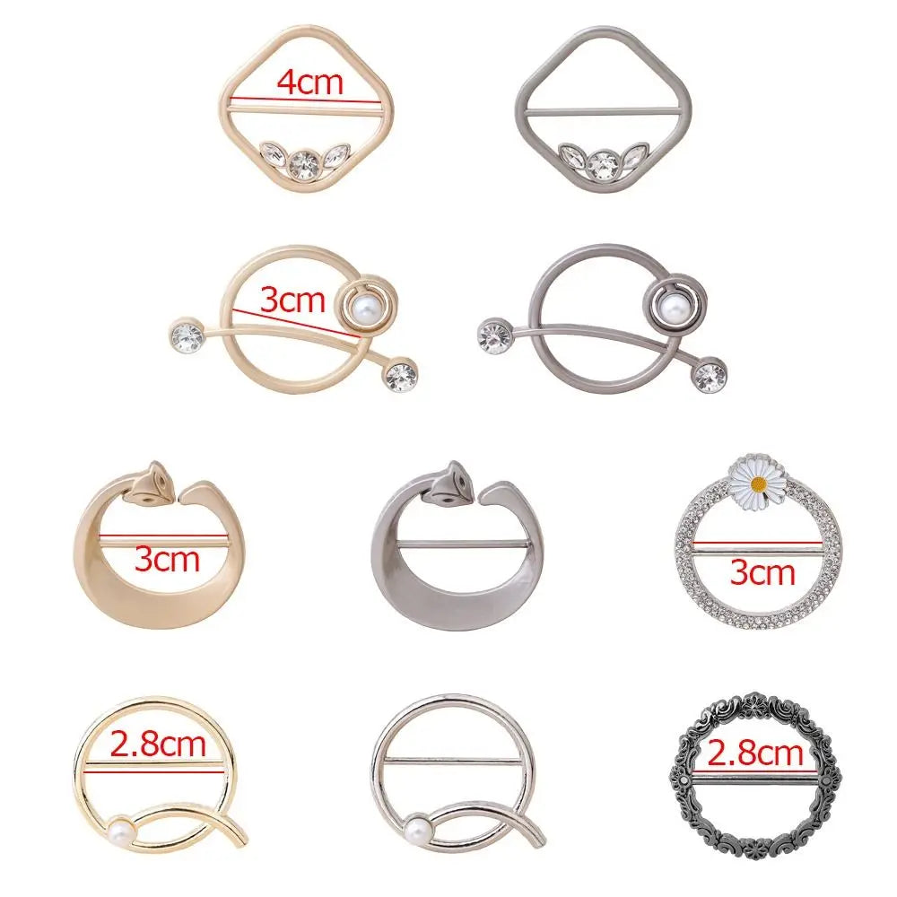 New Fashion Corner Hem Waist Knotted Brooches Crystal Pearl Metal Hijab Scarf Ring Button Shirt T-shirt Fixed Buckle Accessories