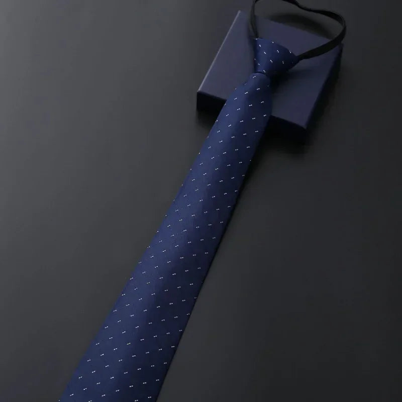 Men's Business Dress Zipper Neck Tie Elegant Gentleman Shirt Tie Groom Wedding Blue Stripe Black Lazy Ties Clothing Accessories