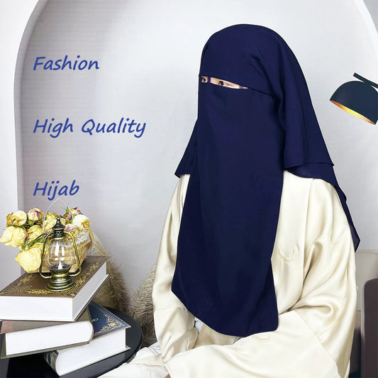 Middle Eastern hijab Muslim double layer composite chiffon mesh face mask straps women's fashion veil