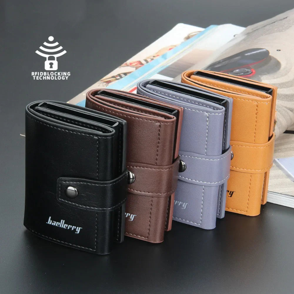 RFID Blocking Protection Men ID Credit Card Holder Wallet Leather Metal Aluminum Business Bank Card Case CreditCard Cardholder