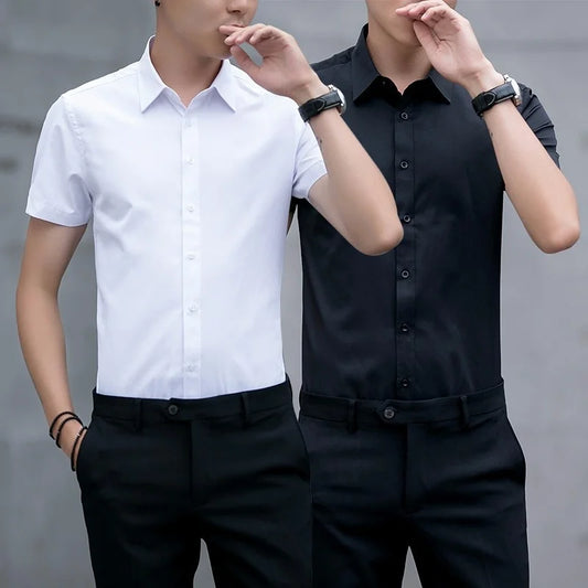 Summer Men's Slim Fitting Business Work Shirt Casual Handsome Turndown Collar Short Sleeve Shirts For Men Soild Blouses
