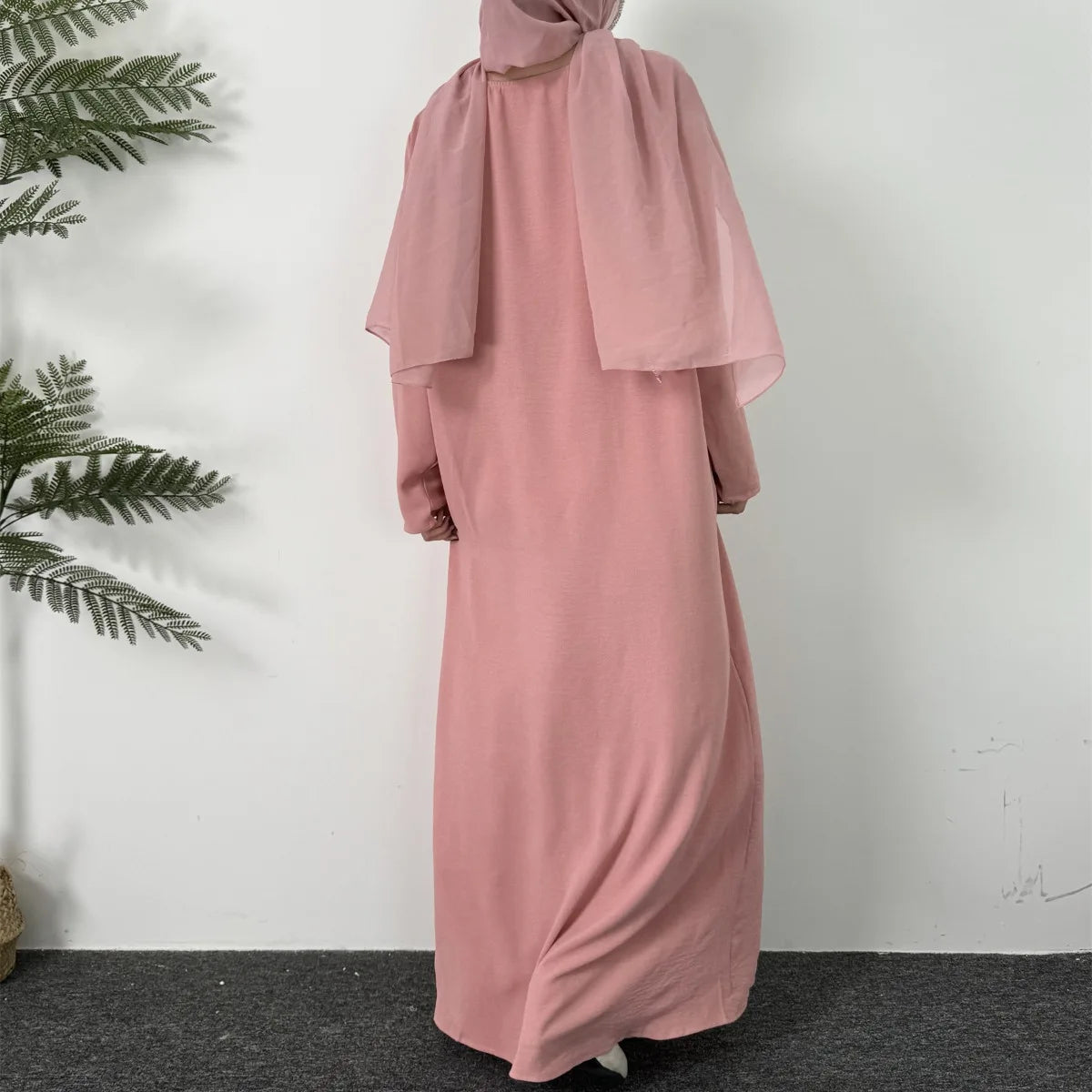 Women Long Dresses Ramadan Solid Crew Neck Kaftan,Elegant Long Sleeve Muslim Abaya Loose Maxi Dress,Women's Clothing