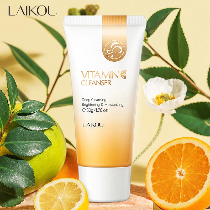 LAIKOU 50g Vitamin C Facial Cleanser Exfoliating Cleaning Scrub Brightening Moisturizing Face Cleaner Wash Skin Care Products