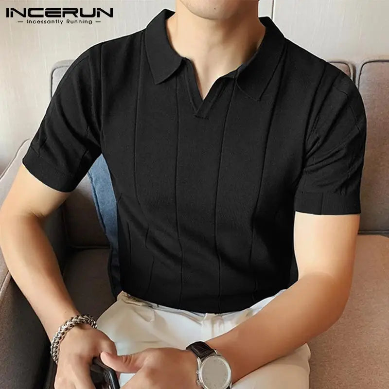 INCERUN 2024 Men Shirt Lapel Short Sleeve Streetwear Solid Color Fitness Casual Men Clothing Korean Style Leisure Shirts S-5XL