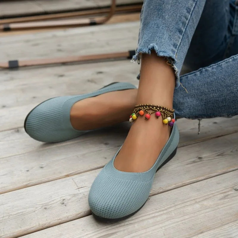 Spring and Autumn 2023 New Outwear Solid Color Oversized Shallow Cut Shoes Women's Knitted Comfort Flat Shoes Women