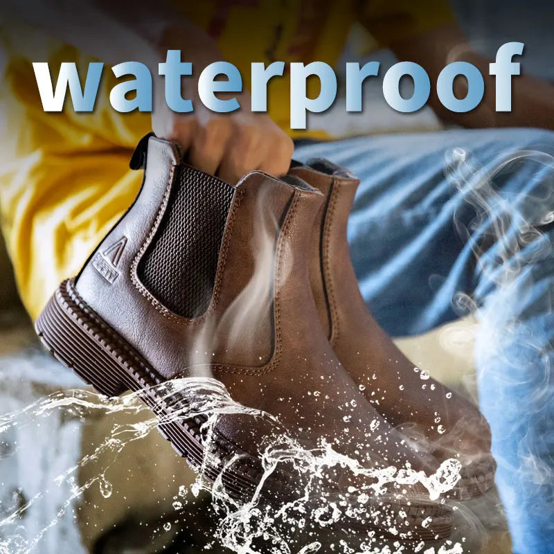Water Proof Safety Work Shoes For Men Steel Head Leather Boots Male Footwear Indestructible Construction Work Shoes Brown