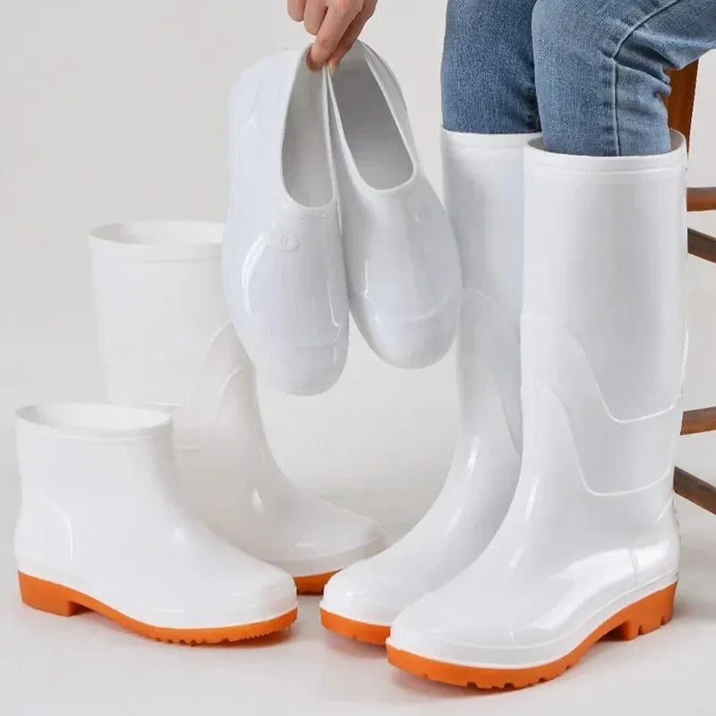 White Rubber Boots Men Waterproof High Tube Shoes Anti Slip Couple Rain Boots Women and Men Fishing Boots Water Shoes