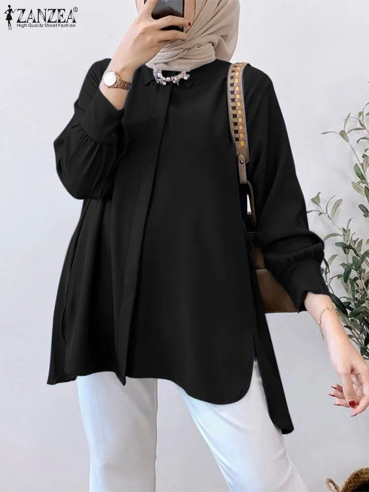 Women Elegant Blouse ZANZEA Fashion Muslim Hijab Tops Ramadan Turkey Abaya Autumn Long Sleeve Party Shirt IsIamic Dubai Blusas