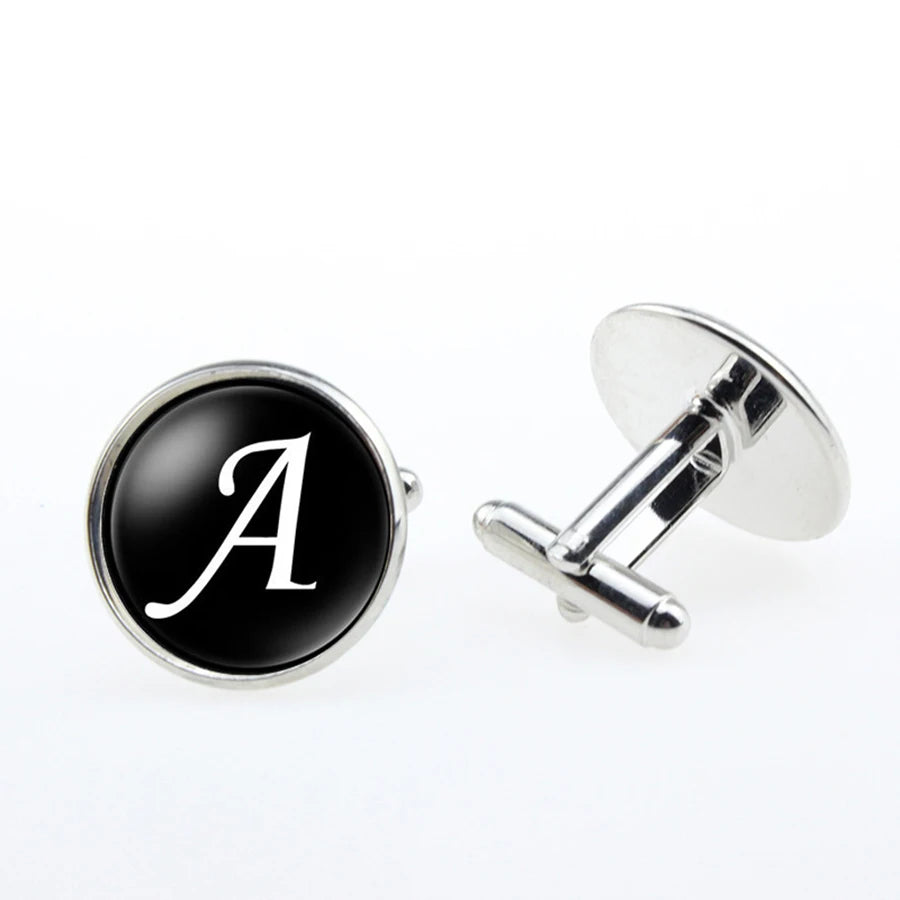 1Pairs Initial Letter Cufflinks for Men Single Alphabet Cuff Button for Male Shirt Wedding Souvenirs Gentleman Jewelry Gifts