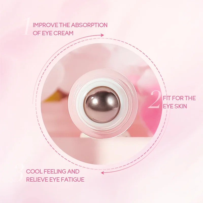 LAIKOU Sakura Eye Serum Eye Roller Massage Vitamin C Hyaluronic Acid Skin Care Eye Bags Cream Moisturizing Dark Circles 15ml