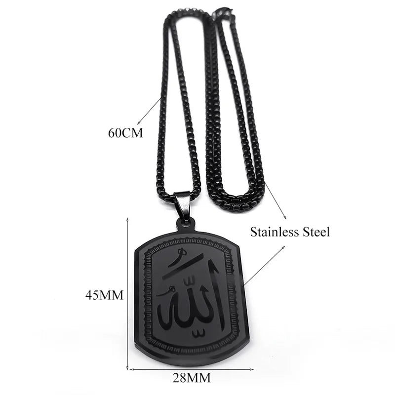 Islamic Arab Allah Blessing God Necklaces Men/Women Stainless Steel Black Color Arabic Necklace Jewelry acero inoxidable joyeria