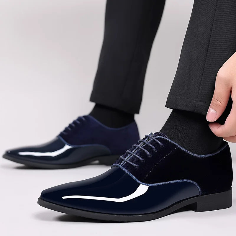 Black Classic Patent Leather Shoes for Men Casual Business Shoes Lace Up Formal Office Work Shoes for Male Party Wedding Oxfords