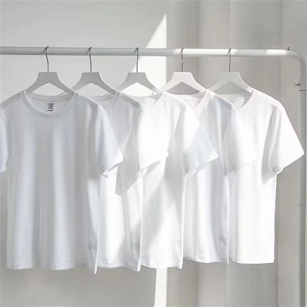 Men Women T-shirt 180g Cotton Short-sleeved O-Neck Summer Solid Color T Shirts Black White Breathable Clothing Couple Tops