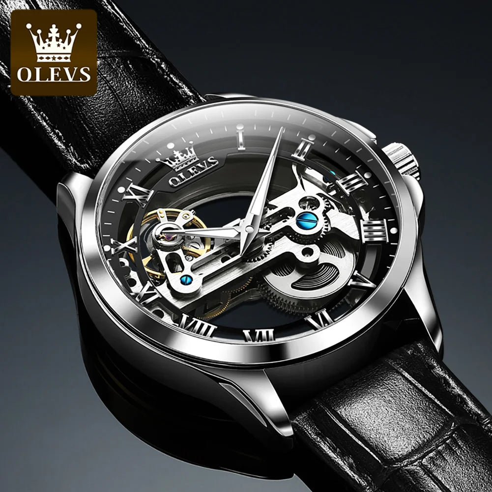 OLEVS 6661 Top Brand Automatic Mechanical Watch For Men Hollow Skeleton Roman Scale Man Watches Waterproof Business Wrist Watch