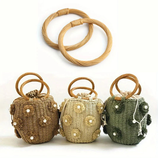 12.5cm Rattan Woven Round Handles Replacement For DIY Making Purse Handbag Tote Round Shaped  Crochet Bag Accessories Handle