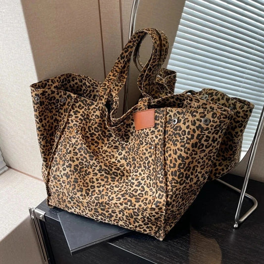 Large Capacity Oversized Leopard Prints Shoulder Bags For Women Deformable All Match Shopping Totes Luxury Handbags