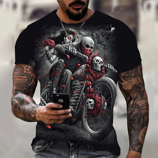 Vintage Skull Print T-Shirt Men 3d Graphic Men's Tee Summer Oversized T-Shirt Men Round Neck Shirts Harajuku Wind Hip Pop