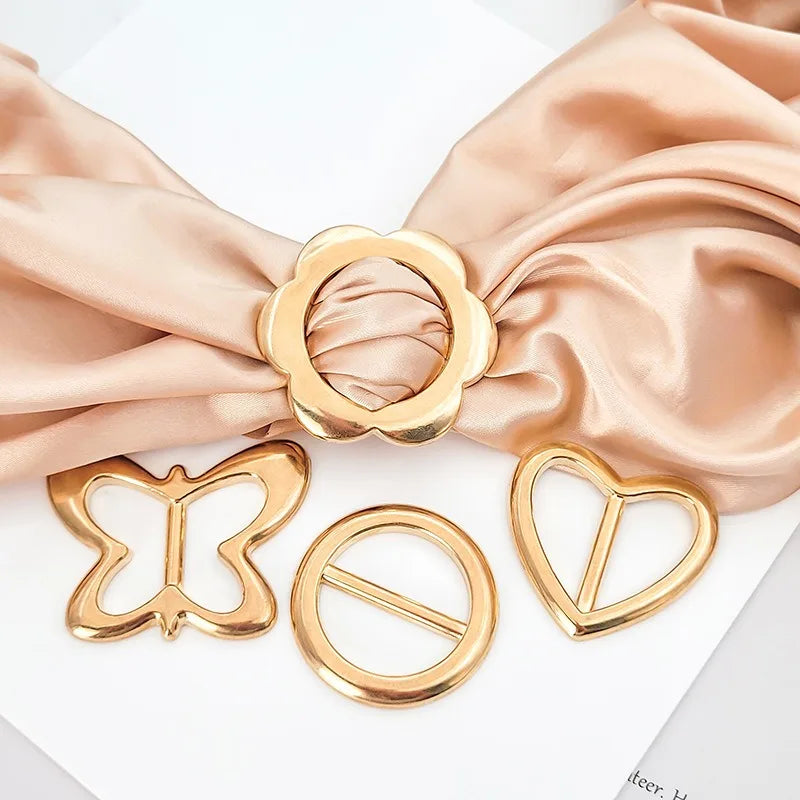 T-shirt Hem Knotted Brooch Ring Alloy Waist Metal Corner Knotted Clasp Silk Scarf Buckle Brooch Shawl Ring Clip Scarves Pins