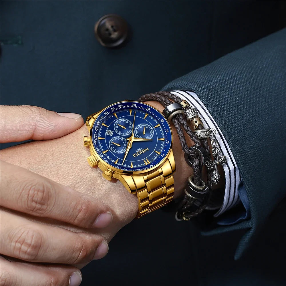 NIBOSI Sports Mens Watches Luxury Stainless Steel Quartz Wristwatch Calendar Luminous  Business Casual Men Watch Reloj Hombre