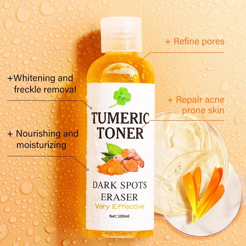 100ml Tumeric Dark Spots Toner Spots Eraser Corrector Turmeric Fade Blemishes Dark Spot Remover Acne Remover Toner for Dark Skin