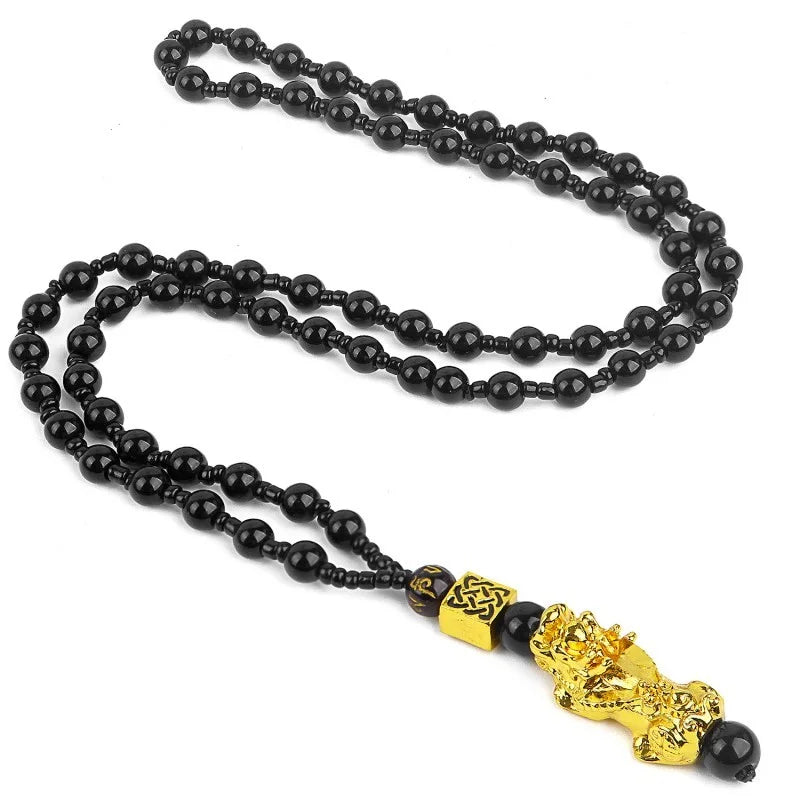 3Pcs/Set Pixiu Bracelet Ring Necklace Feng Shui Buddhist Obsidian Bead Bead Bracelet Men's Women Wealth Good Luck Accessories