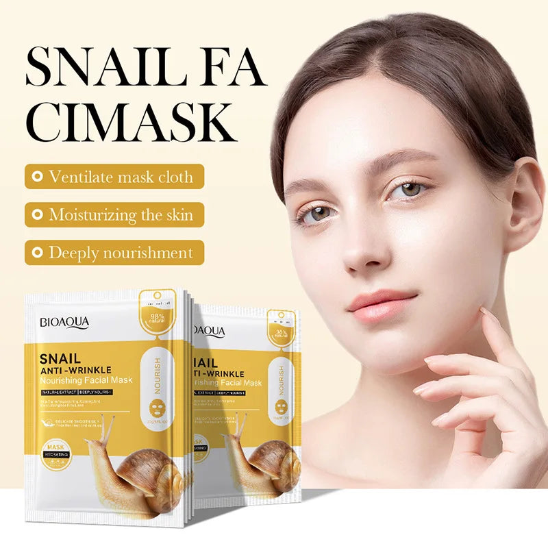 10pcs BIOAQUA Snail Face Mask Moisturizing Brightening Firming Hydrating skincare Facial Masks Face Sheet Mask Skin Care