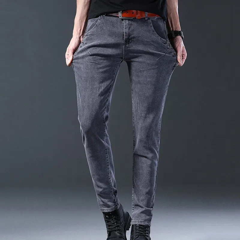 Male Denim Jeans Fashion New Brand Cool Casual Pants Daily High Street Grey High Quality Dropship