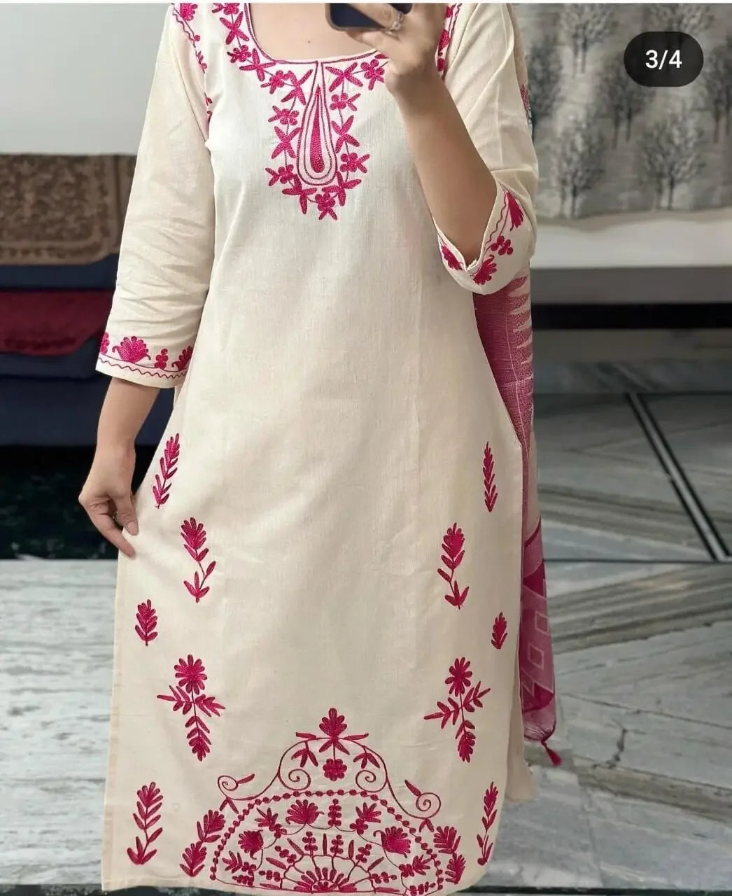 Festival Wear Women Handmade Kurti Pant Dupatta Cotton Fabric Salwar Kameez Suit