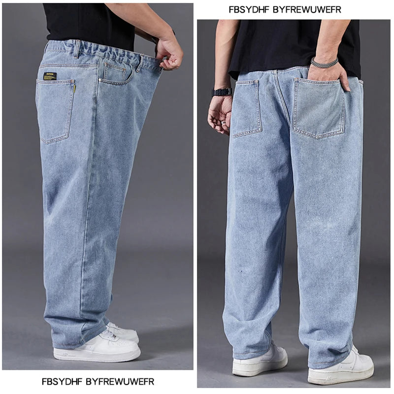 Plus Size Jeans for Men джинсы мужские Pantalones Vaqueros Hombre Wide Leg Jeans 30-50 Loose Long Pants Baggy Jeans