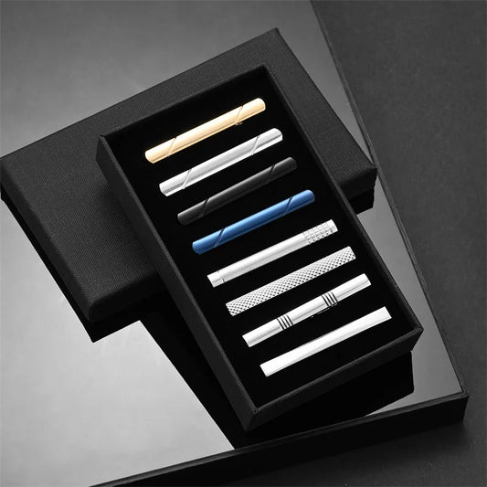 8 PCS Tie Clip Set With Gift Box Wedding Guests Gifts Metal Man Shirt Cufflinks Men's Gift For Husband Luxury Jewelry Business