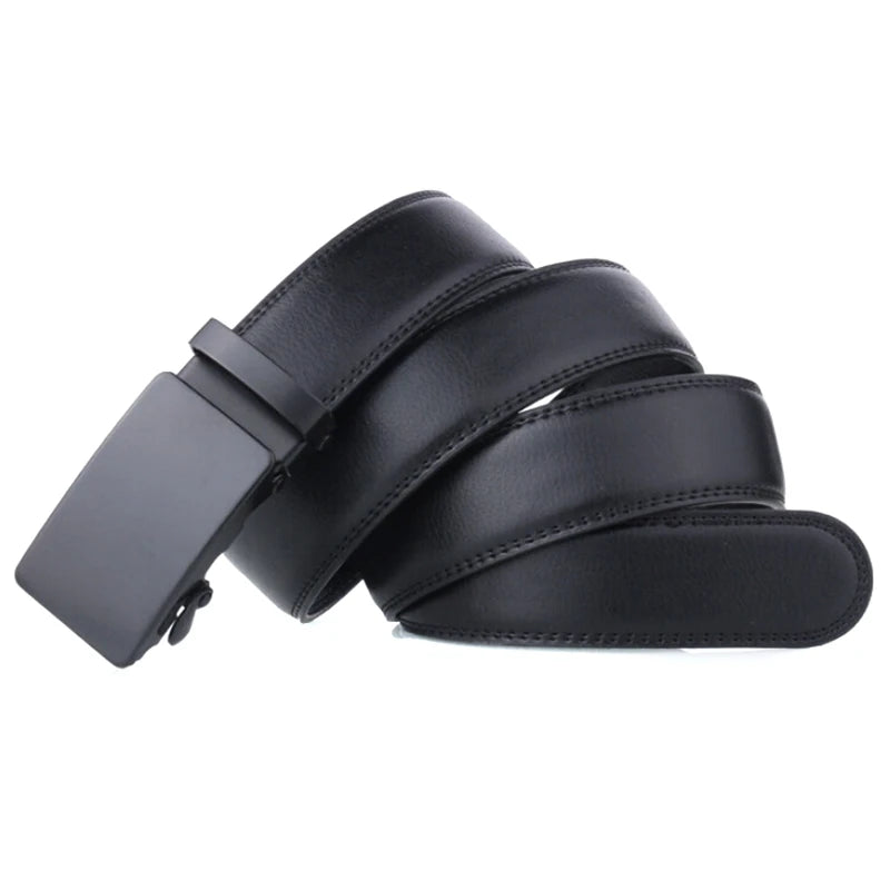 Men's Automatic Buckle Belt Slip Buckle Business Casual Leather Black Waist Belt
